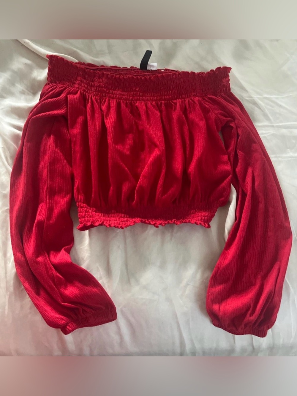 H&M Red Off-Shoulder Cropped Blouson Top